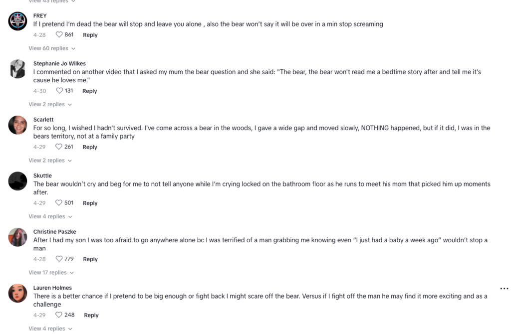 Multiple women weigh in on why they would choose meeting a bear in the woods over a man.