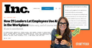 Kim smiles next to her quote in the Inc. Article, How 21 Leaders Let Employees Use AI in the Workplace