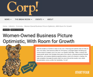 Kim Bode is quoted in Corp! Magazine's article, Women-Owned Business Picture Optimistic, With Room for Growth