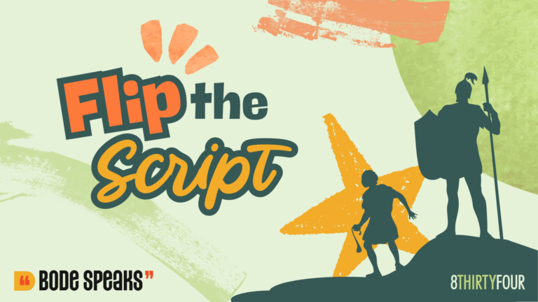 David and Goliath with the phrase, "Flip the Script" behind them.