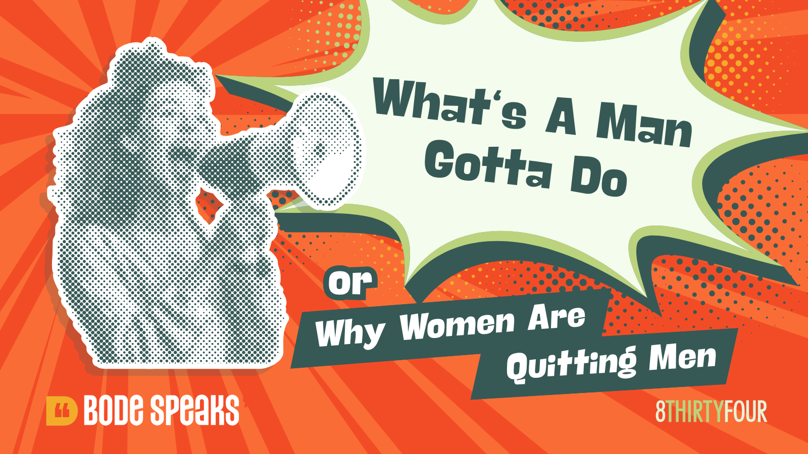 Woman holding megaphone with the phrase, "What's a Man Gotta Do. Or, Why Women Are Quitting Men"