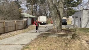 Kim Bode trying to rollerblade in her driveway
